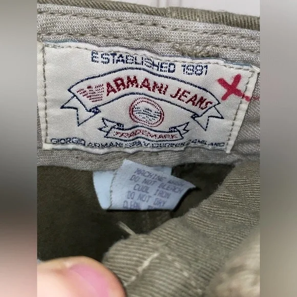 Armani Jeans Khaki Pants Mens Size 30/34 Olive Green Flat Front Casual Cotton - Picture 7 of 11